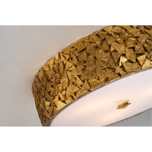 Mosaic 3 Light Gold Bath/Flush Mounts Ceiling Light in Gold Leaf with Antique